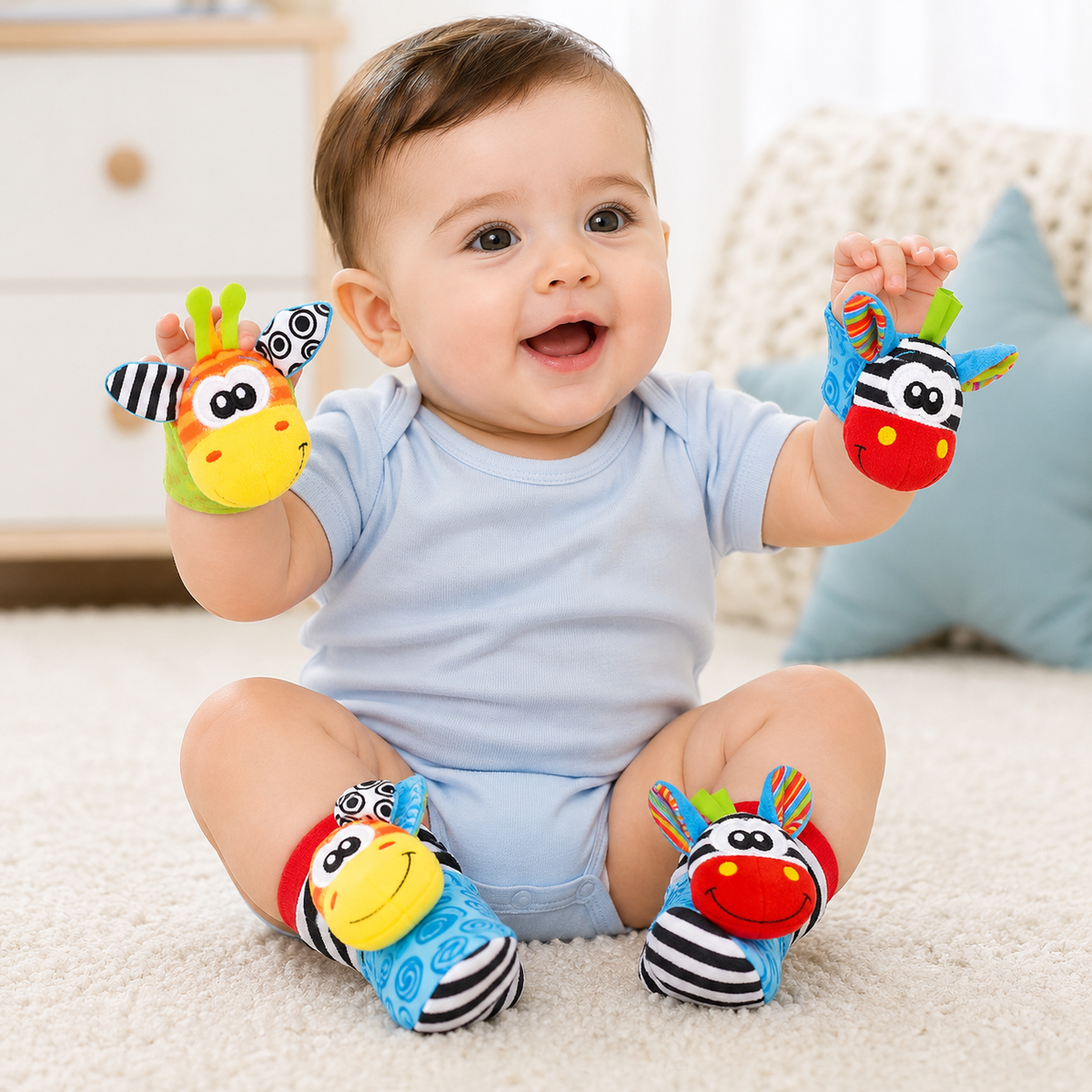 Cute Baby Rattle Wrist & Foot Socks – 2PCS Set